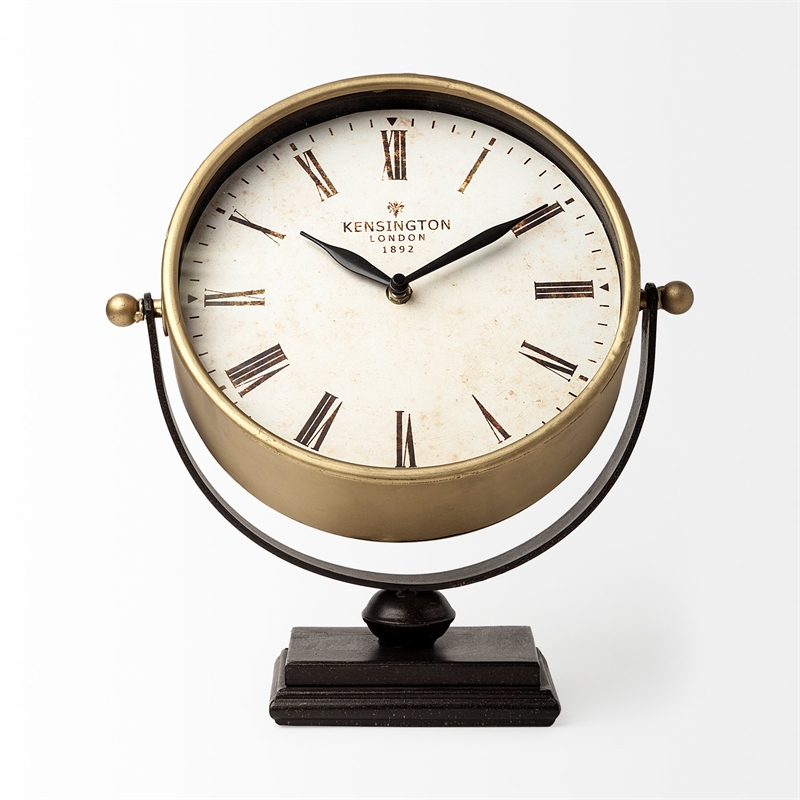 Maklaine Traditional Metal Half-Moon Base Table Clock in Gold