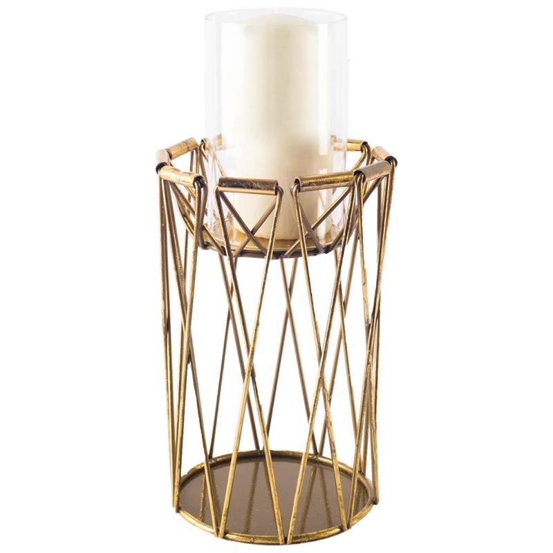Maklaine Contemporary Tall Antiqued Brass Metal Table Candle Holder