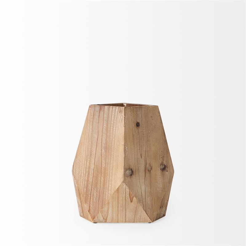 Maklaine Modern Farmhouse Tall Natural Wooden Base Oval Vase
