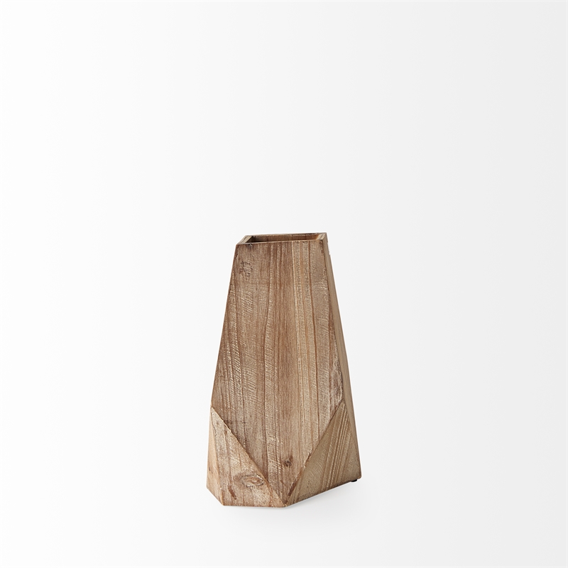 Maklaine Modern Farmhouse Tall Natural Wooden Base Oval Vase