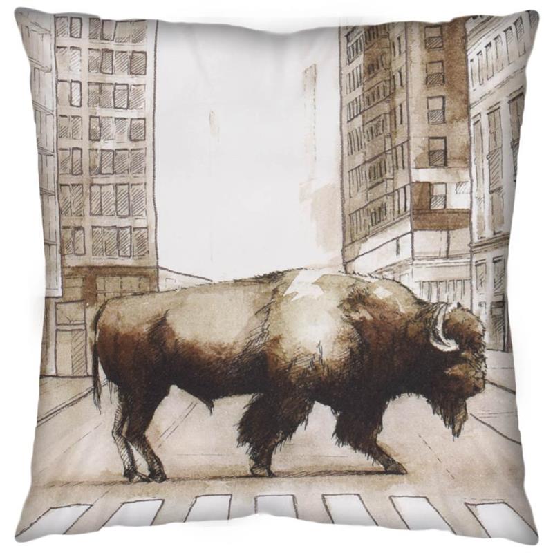 Maklaine Traditional 18 x 18 Brown Fabric Bison City Crossing Pillow Cover