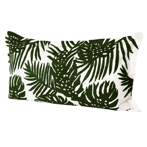 Maklaine Coastal 13 x 21 Green Tropical Palm Leaf Fabric Decorative Pillow Cover