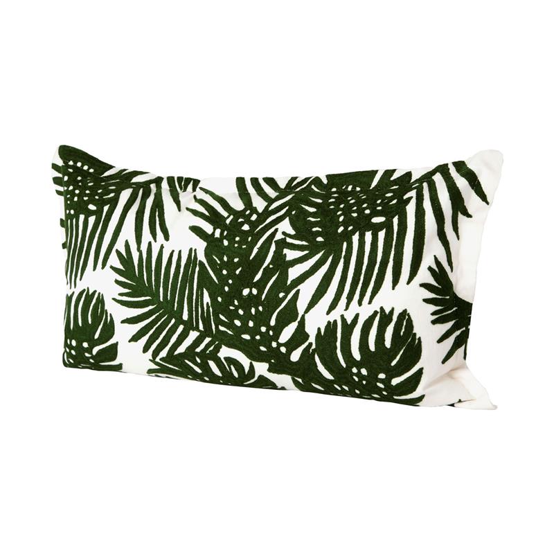 Maklaine Coastal 13 x 21 Green Tropical Palm Leaf Fabric Decorative Pillow Cover
