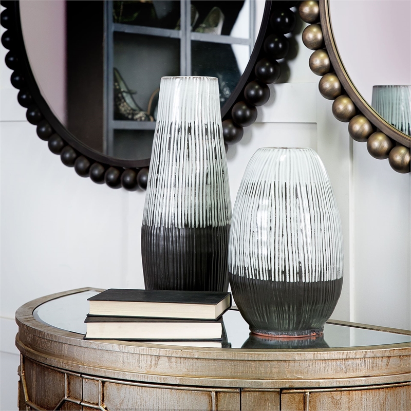 Maklaine Contemporary Tall Dark Brown/White Decorative Ceramic Vase