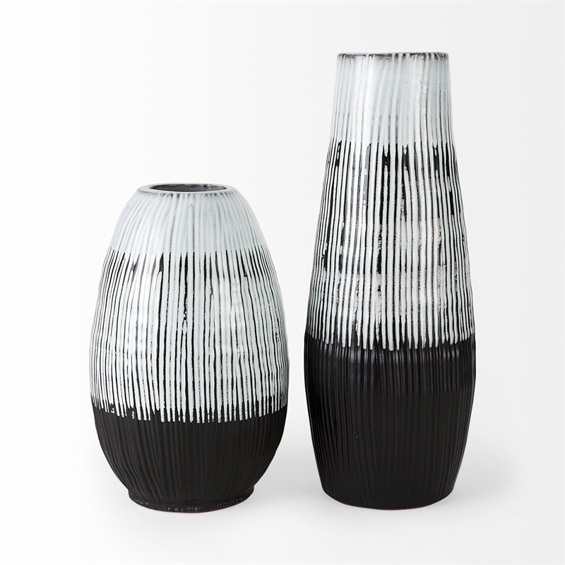 Maklaine Contemporary Tall Dark Brown/White Decorative Ceramic Vase