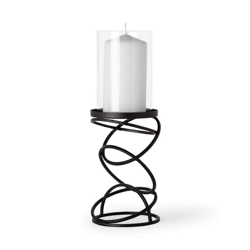 Maklaine Farmhouse Small Black Metal Stacked Ring Table Candle Holder