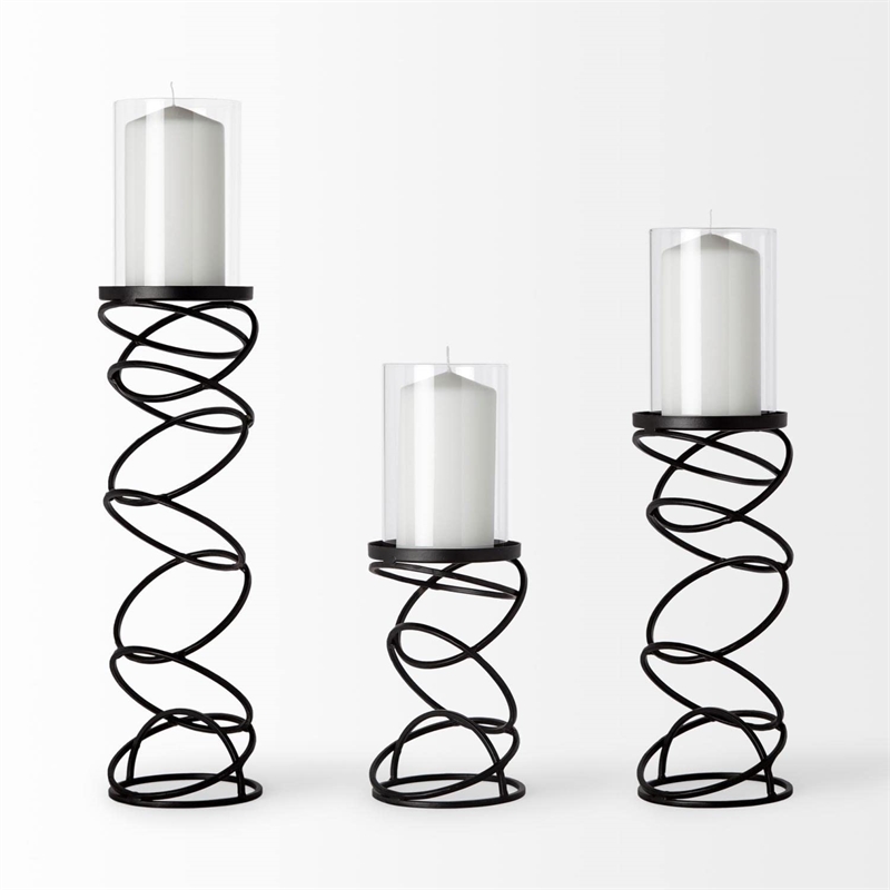 Maklaine Farmhouse Small Black Metal Stacked Ring Table Candle Holder