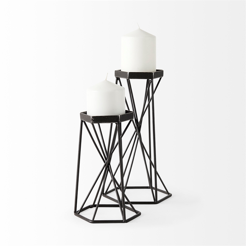 Maklaine Contemporary Small Antiqued Silver Metal Hexagonal Table Candle Holder