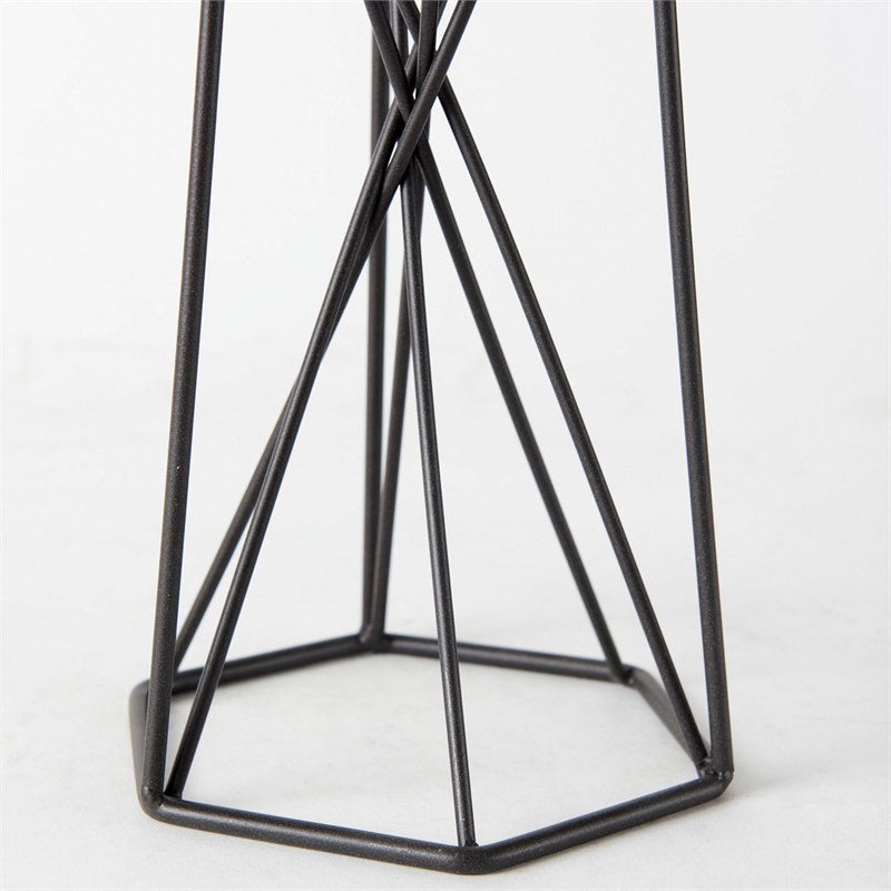 Maklaine Contemporary Large Antiqued Silver Metal Hexagonal Table Candle Holder