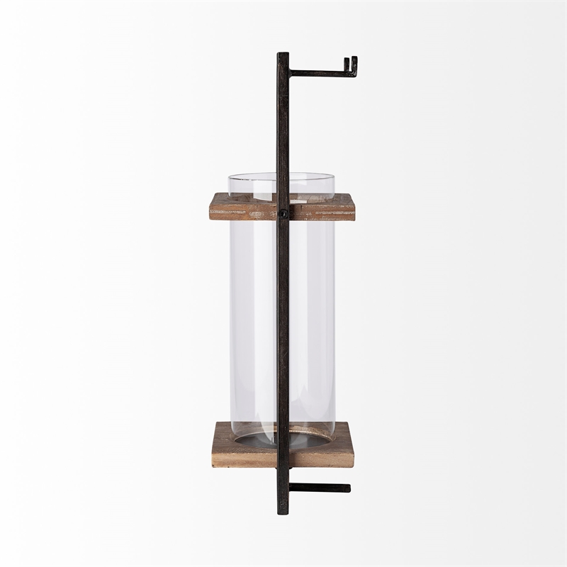 Maklaine Farmhouse Black Metal with Brown WoodRrustic Wall Mounted Candle Holder