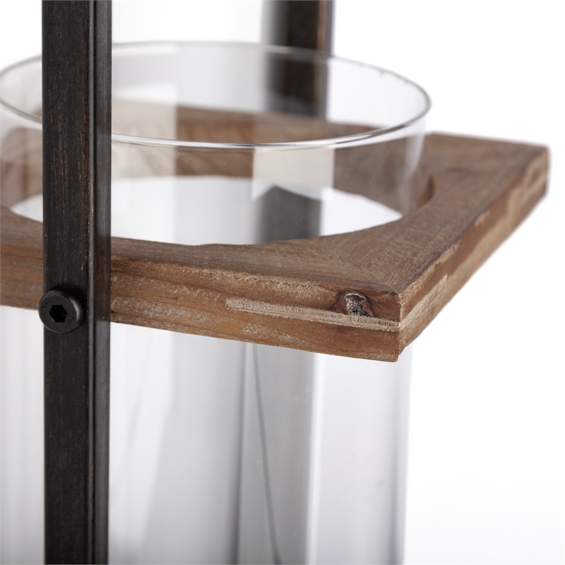 Maklaine Farmhouse Black Metal with Brown WoodRrustic Wall Mounted Candle Holder