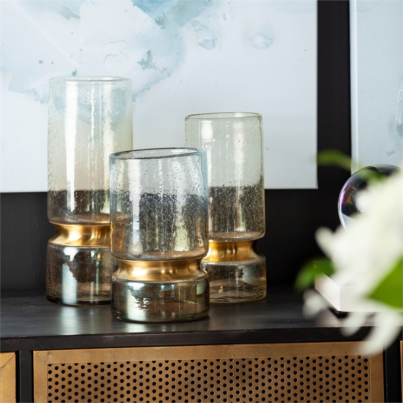 Maklaine Modern / Contemporary Small Brushed Gold Metal Glass Vase
