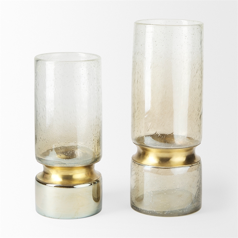 Maklaine Modern / Contemporary Small Brushed Gold Metal Glass Vase