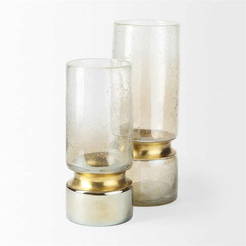 Maklaine Modern / Contemporary Small Brushed Gold Metal Glass Vase