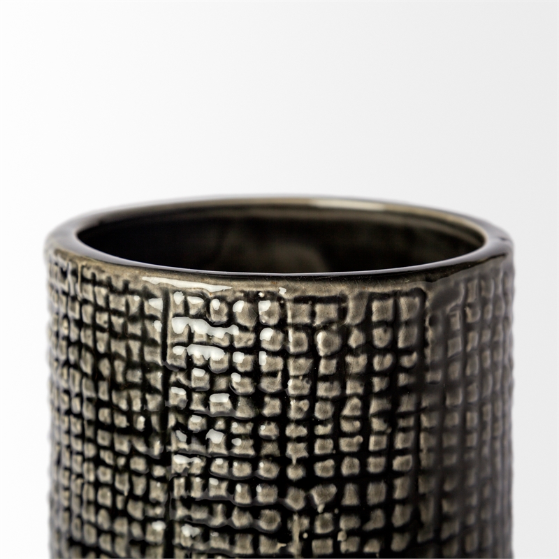 Maklaine Modern / Contemporary Medium Black with Gold Ceramic Vase