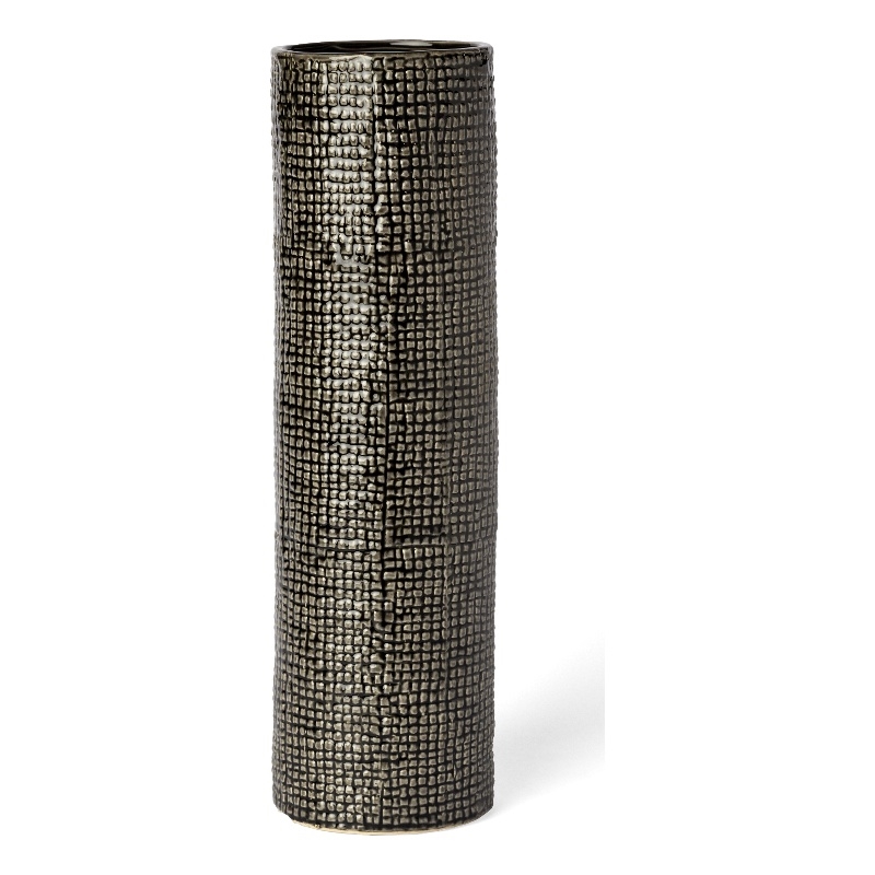 Maklaine Contemporary Large Black/Gold Cylindrical Ceramic Vase