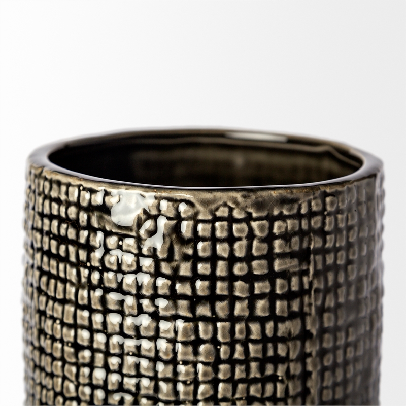 Maklaine Contemporary Large Black/Gold Cylindrical Ceramic Vase