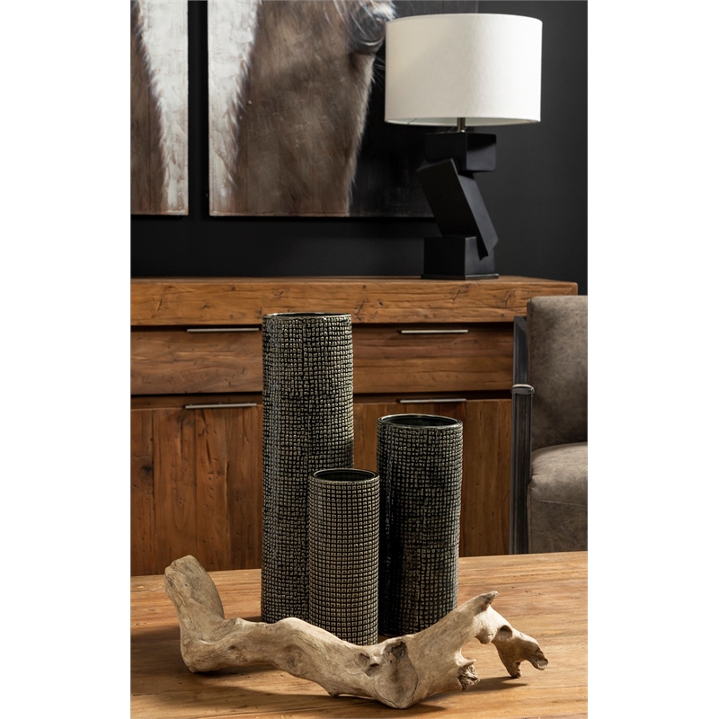 Maklaine Contemporary Large Black/Gold Cylindrical Ceramic Vase