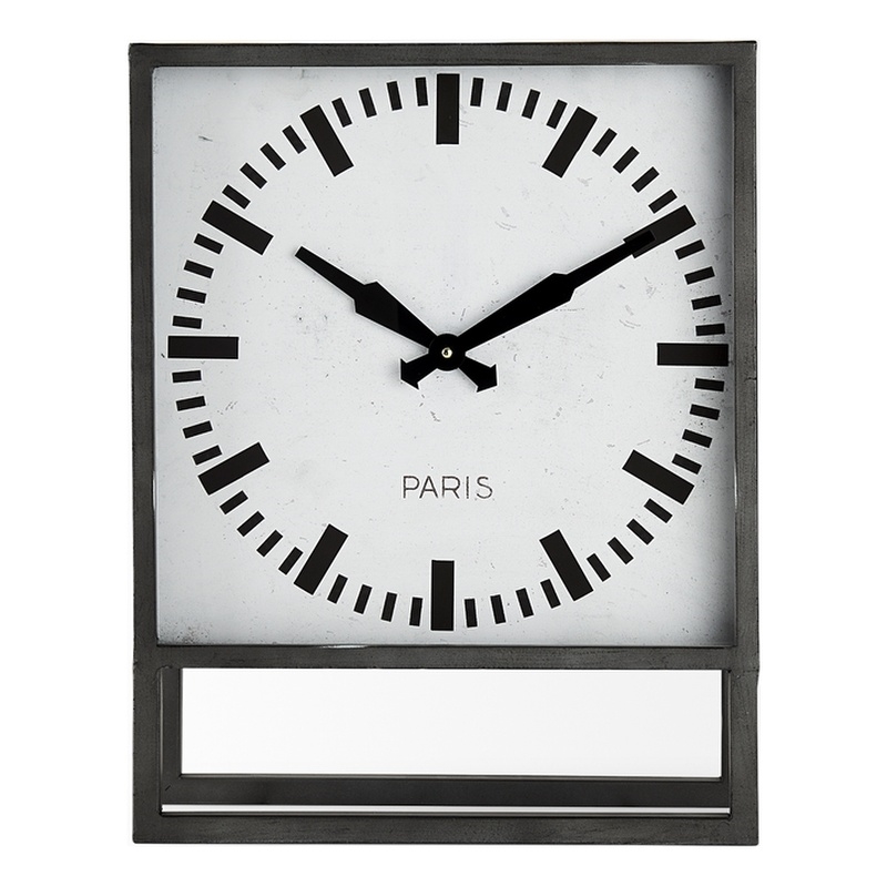Maklaine Traditional Gray Metal Square Industrial Table Clock