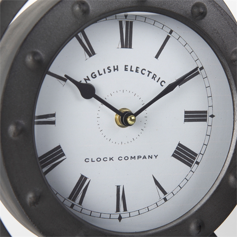 Maklaine Traditional Metal Circular Table Clock in Gray Finish