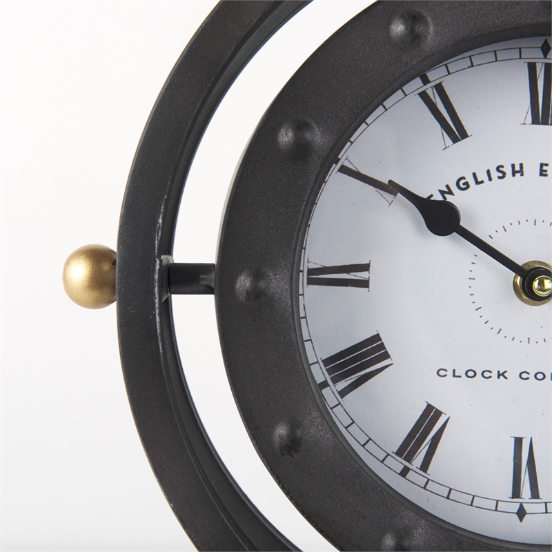 Maklaine Traditional Metal Circular Table Clock in Gray Finish