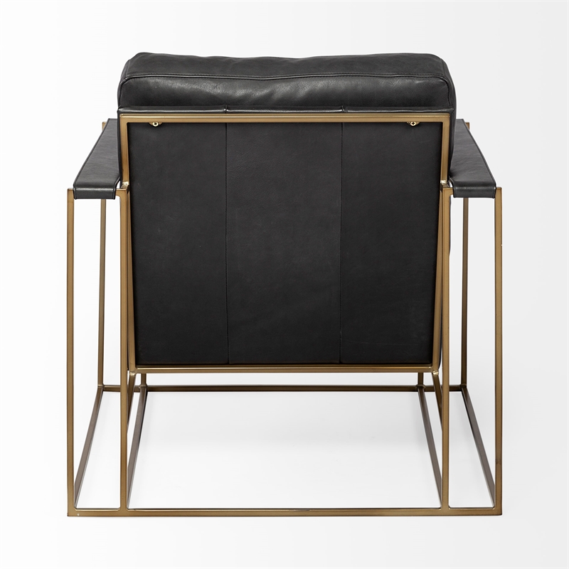 Maklaine Contemporary Black Leather Wrap Gold Metal Frame Accent Chair