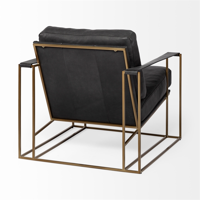 Maklaine Contemporary Black Leather Wrap Gold Metal Frame Accent Chair