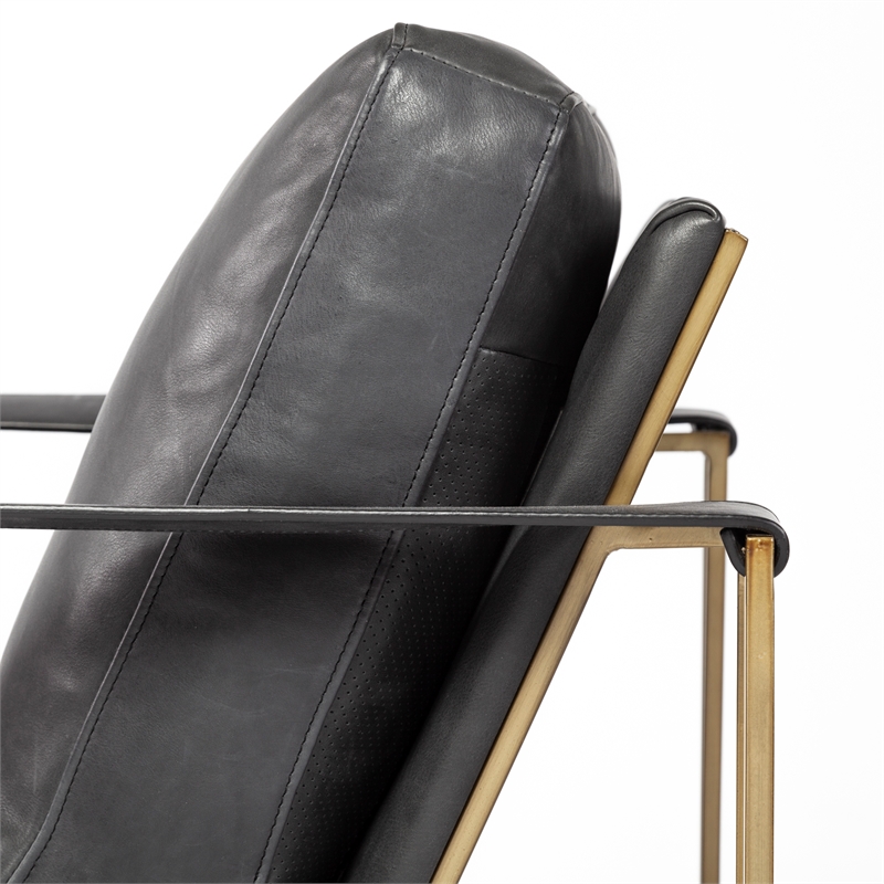 Maklaine Contemporary Black Leather Wrap Gold Metal Frame Accent Chair