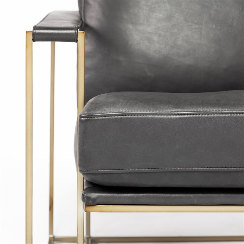 Maklaine Contemporary Black Leather Wrap Gold Metal Frame Accent Chair