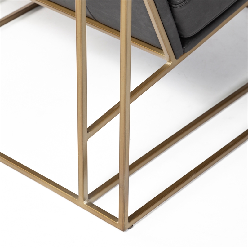 Maklaine Contemporary Black Leather Wrap Gold Metal Frame Accent Chair