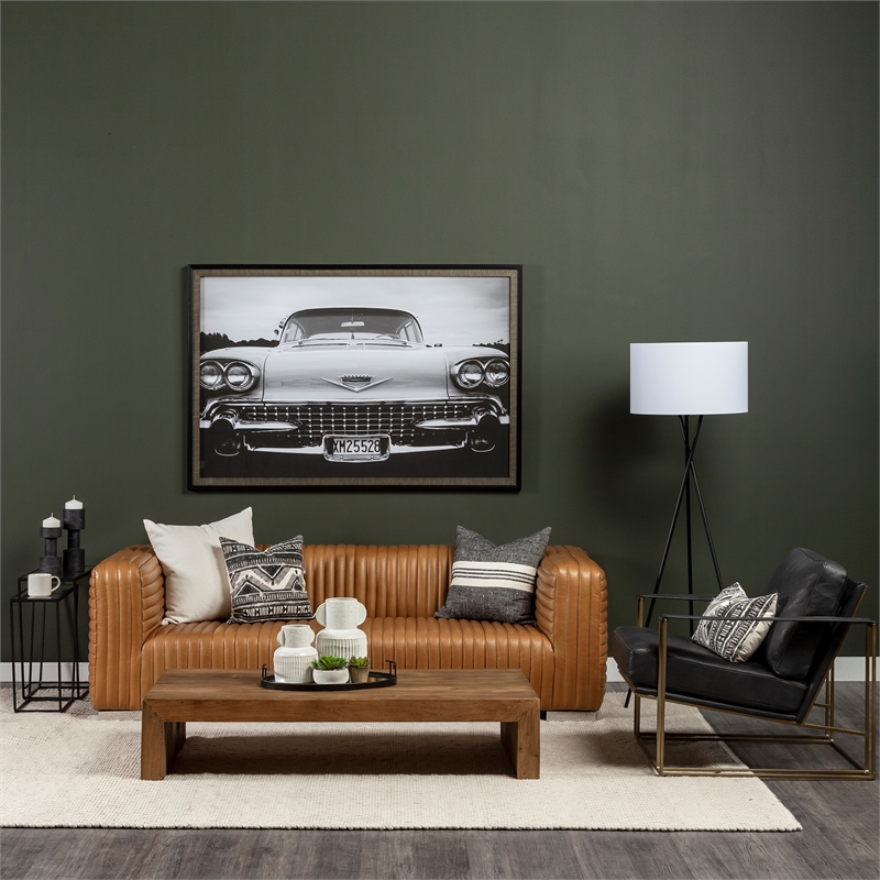Maklaine Contemporary Black Leather Wrap Gold Metal Frame Accent Chair