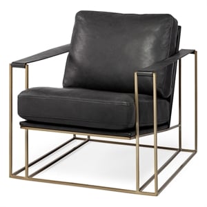 Maklaine Contemporary Black Leather Wrap Gold Metal Frame Accent Chair