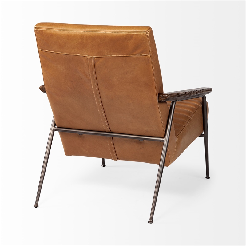 Maklaine Contemporary Tan Leather Wrap Brown Metal Frame Accent Chair