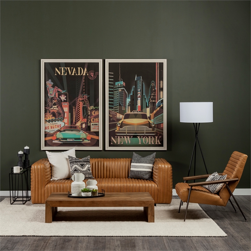 Maklaine Contemporary Tan Leather Wrap Brown Metal Frame Accent Chair
