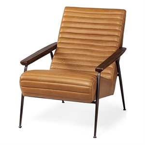 Maklaine Contemporary Tan Leather Wrap Brown Metal Frame Accent Chair