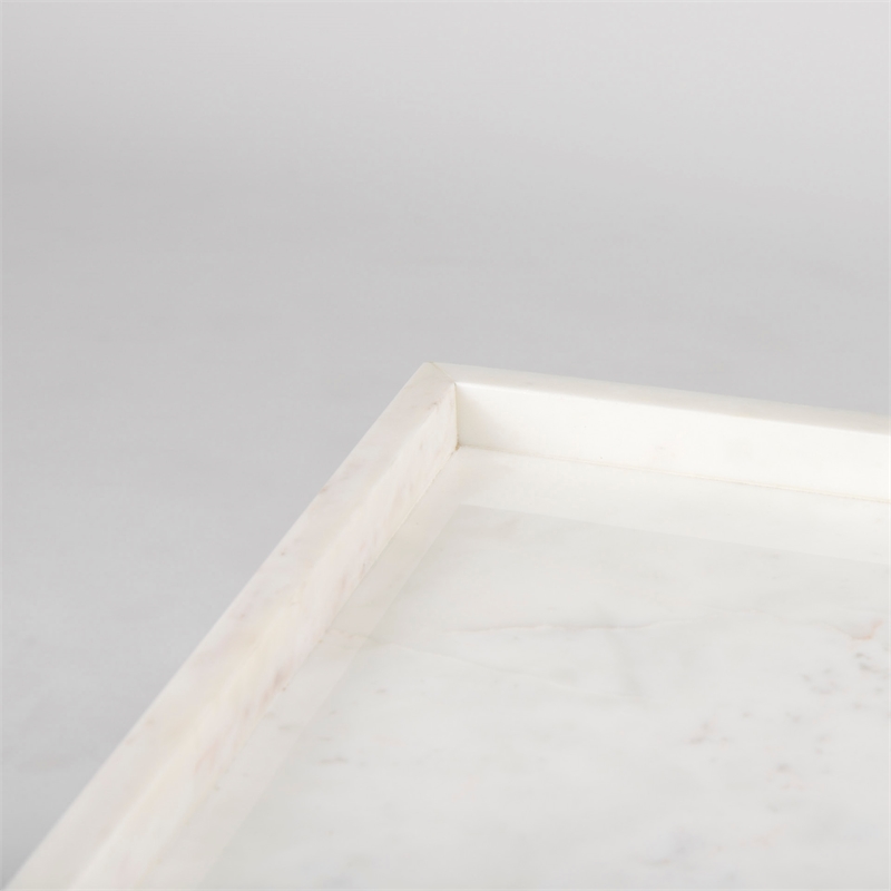 Maklaine Contemporary Square Top White Marble and Black Metal End/Side Table