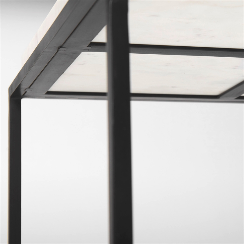 Maklaine Contemporary Square Top White Marble and Black Metal End/Side Table