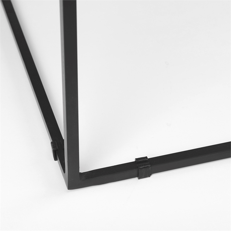 Maklaine Contemporary Square Top White Marble and Black Metal End/Side Table