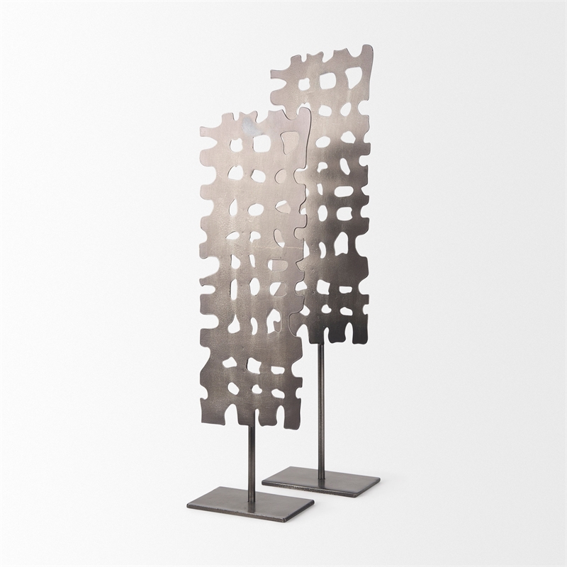 Maklaine Contemporary (Large) 5L x 3W Gray Metal Rectangular Decorative Object