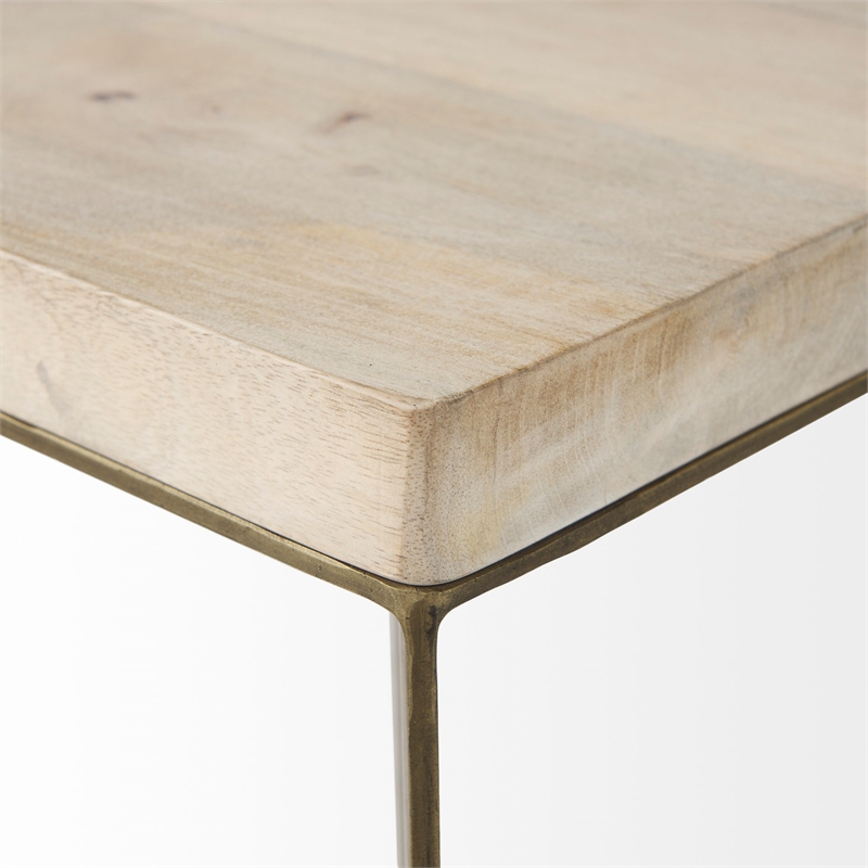 Maklaine Light Brown Wood with Gold Metal Base Accent Tables