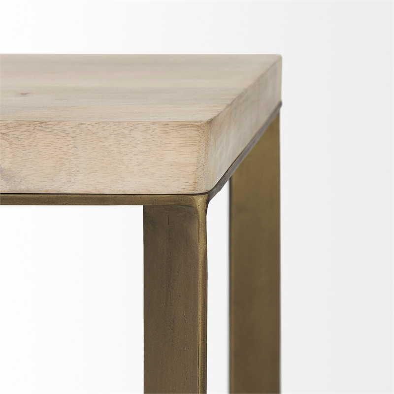 Maklaine Light Brown Wood with Gold Metal Base Accent Tables