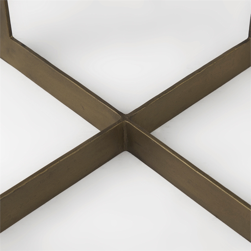 Maklaine Light Brown Wood with Gold Metal Base Accent Tables