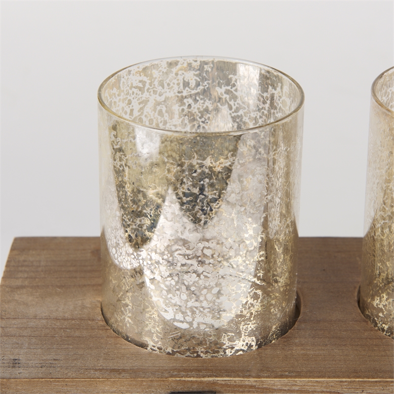 Maklaine Wood And Black Metal Five Cup Candle Holder in Gold