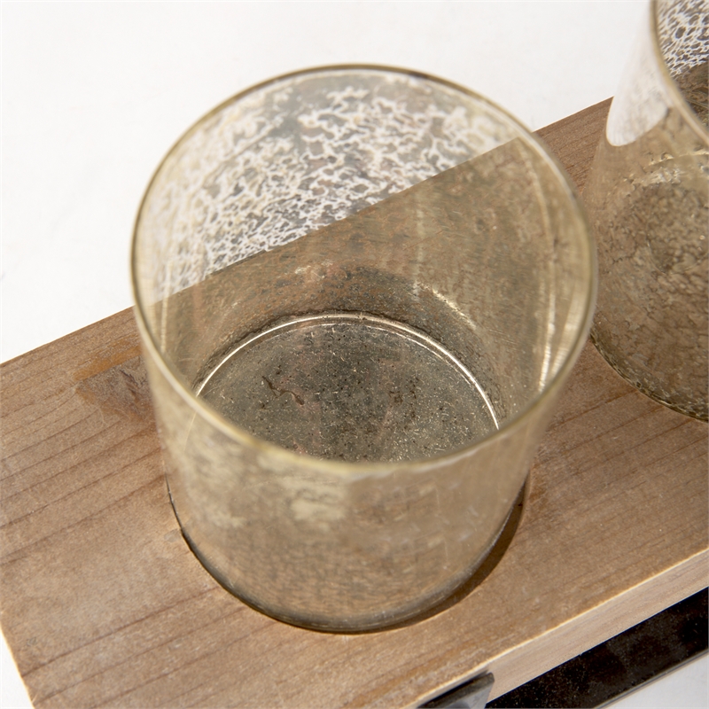 Maklaine Wood And Black Metal Five Cup Candle Holder in Gold