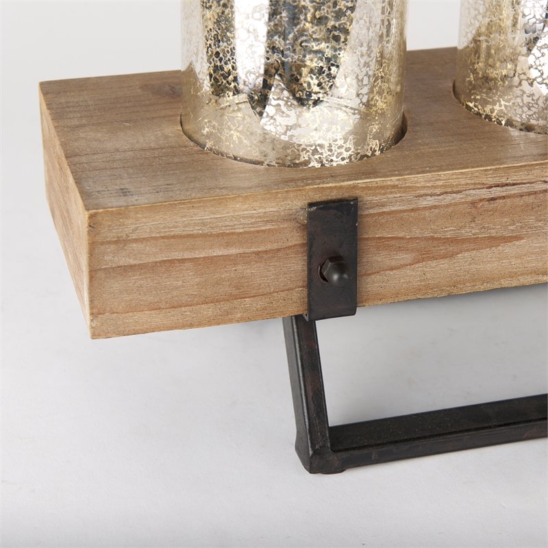Maklaine Wood And Black Metal Five Cup Candle Holder in Gold