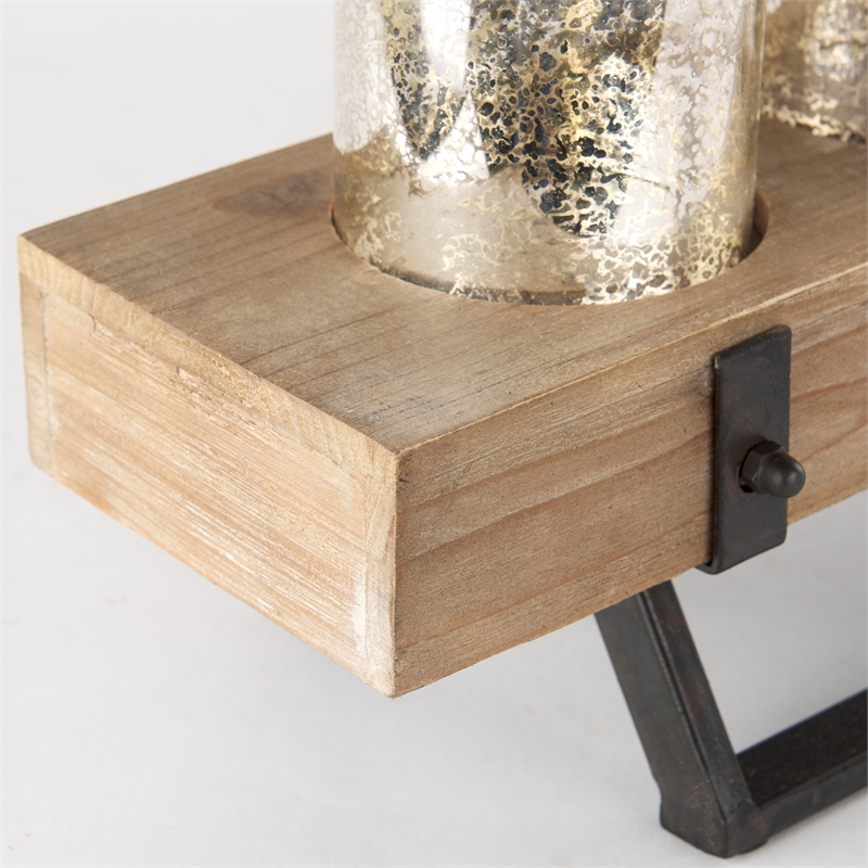 Maklaine Wood And Black Metal Five Cup Candle Holder in Gold