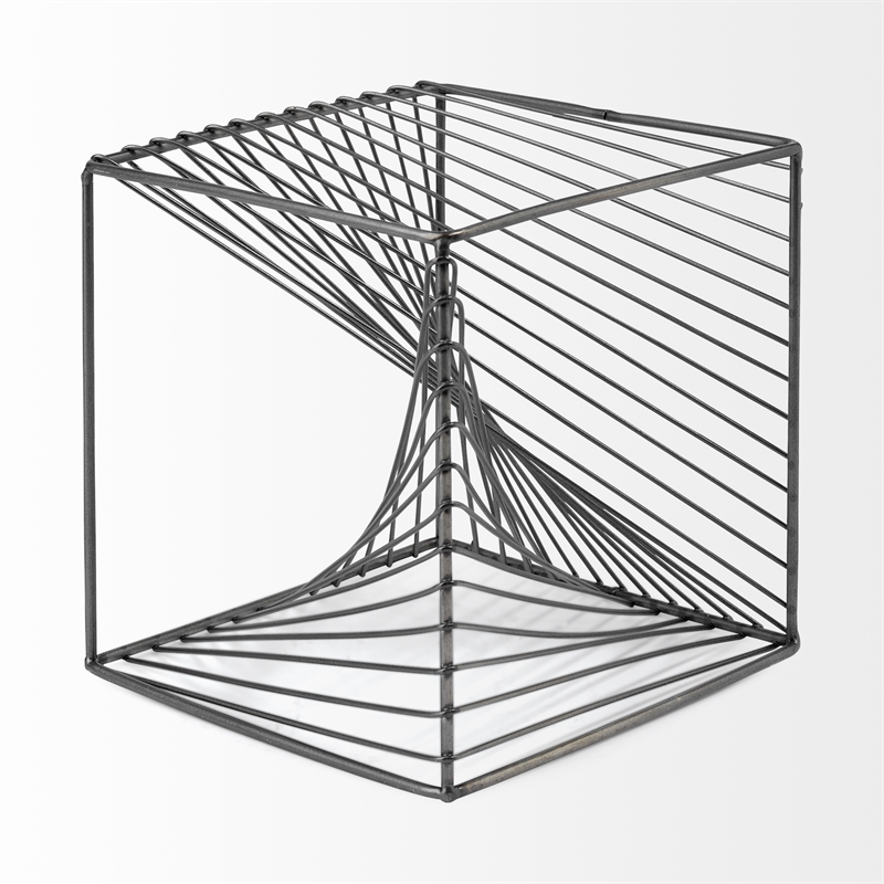 Maklaine 8L X 8W Gray Finish Metal Decorative Cube in Gunmetal