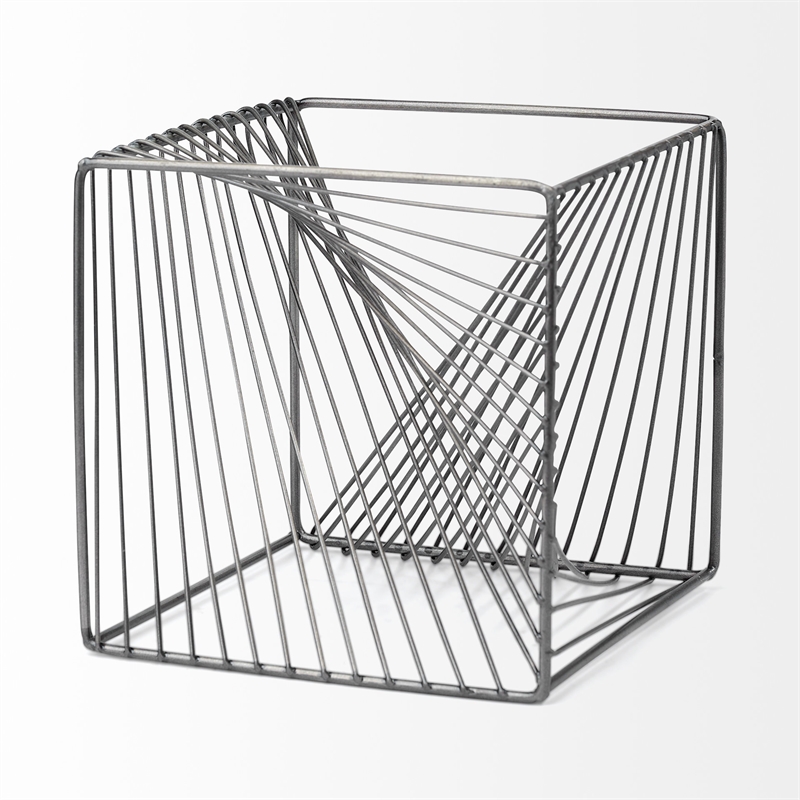 Maklaine 8L X 8W Gray Finish Metal Decorative Cube in Gunmetal