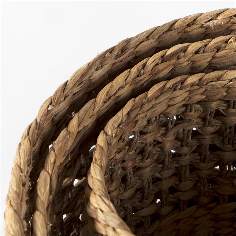 Maklaine Modern Medium Brown Seagrass Round Basket- Set of 3
