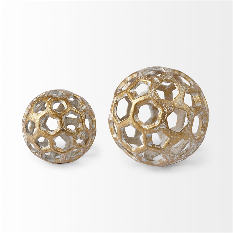Maklaine Modern Small 3L X 3W Gold Metal Hollow Decorative Orb